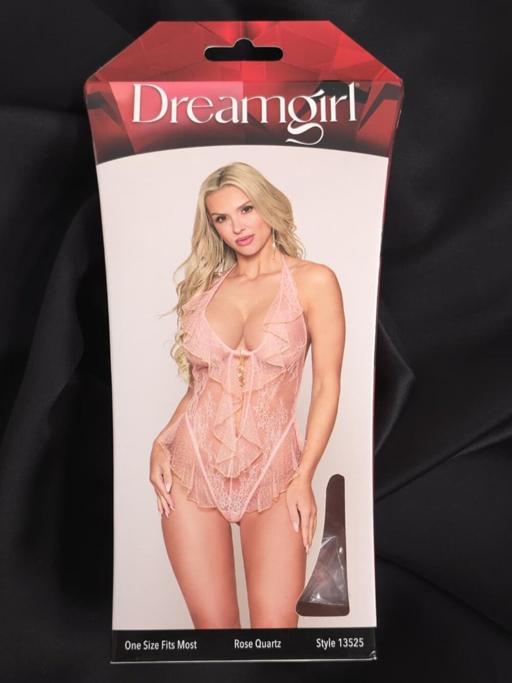 Dreamgirl Lace Teddy Halter Ruffle One Size Pink Rose Quartz Lingerie 13525